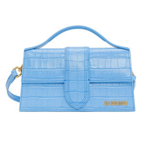 JACQUEMUS LE GRAND BAMBINO CROC LEATHER CROSSBODY BLUE TOTE BAG PURSE NWT!